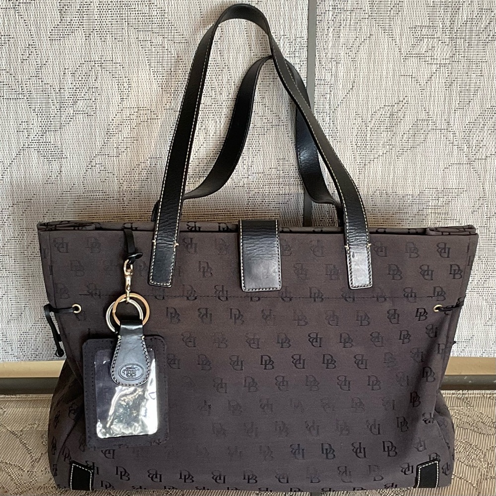 Dooney & Bourke Black Monogram Canvas Tote Travel Bag - EUC